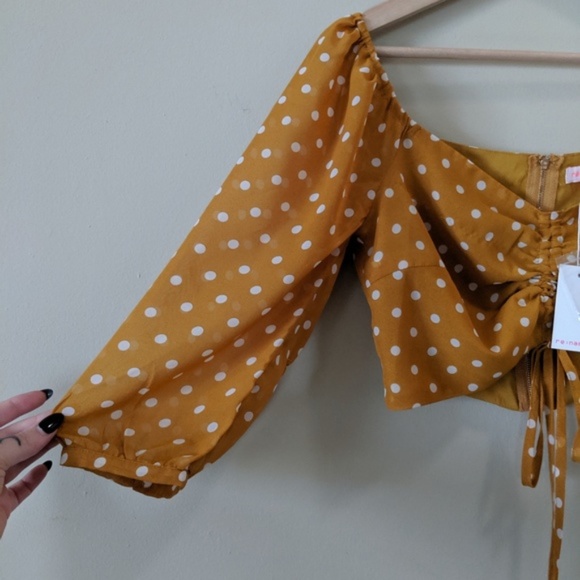 RE:NAMED Mustard Dot Off The Shoulder Crop Top - Picture 7 of 8